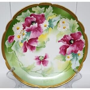 Coronet Limoges France HandPainted Porcelain Plate Roses Gold Rim Scalloped8.75"